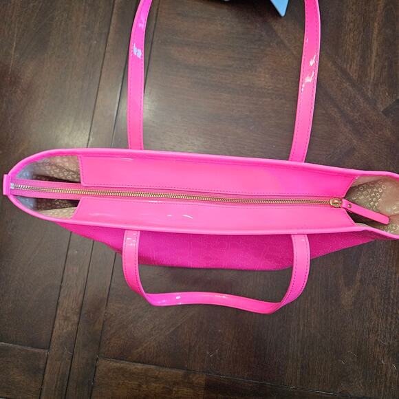 Kate Spade Harmony Metro Perforated Heart Tote Bag Hot Pink Patent Poly Vinyl - Picture 12 of 16